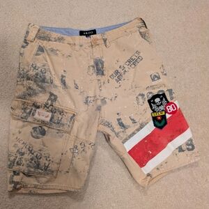 Akoo Beige Graphic Cargo Shorts 38
